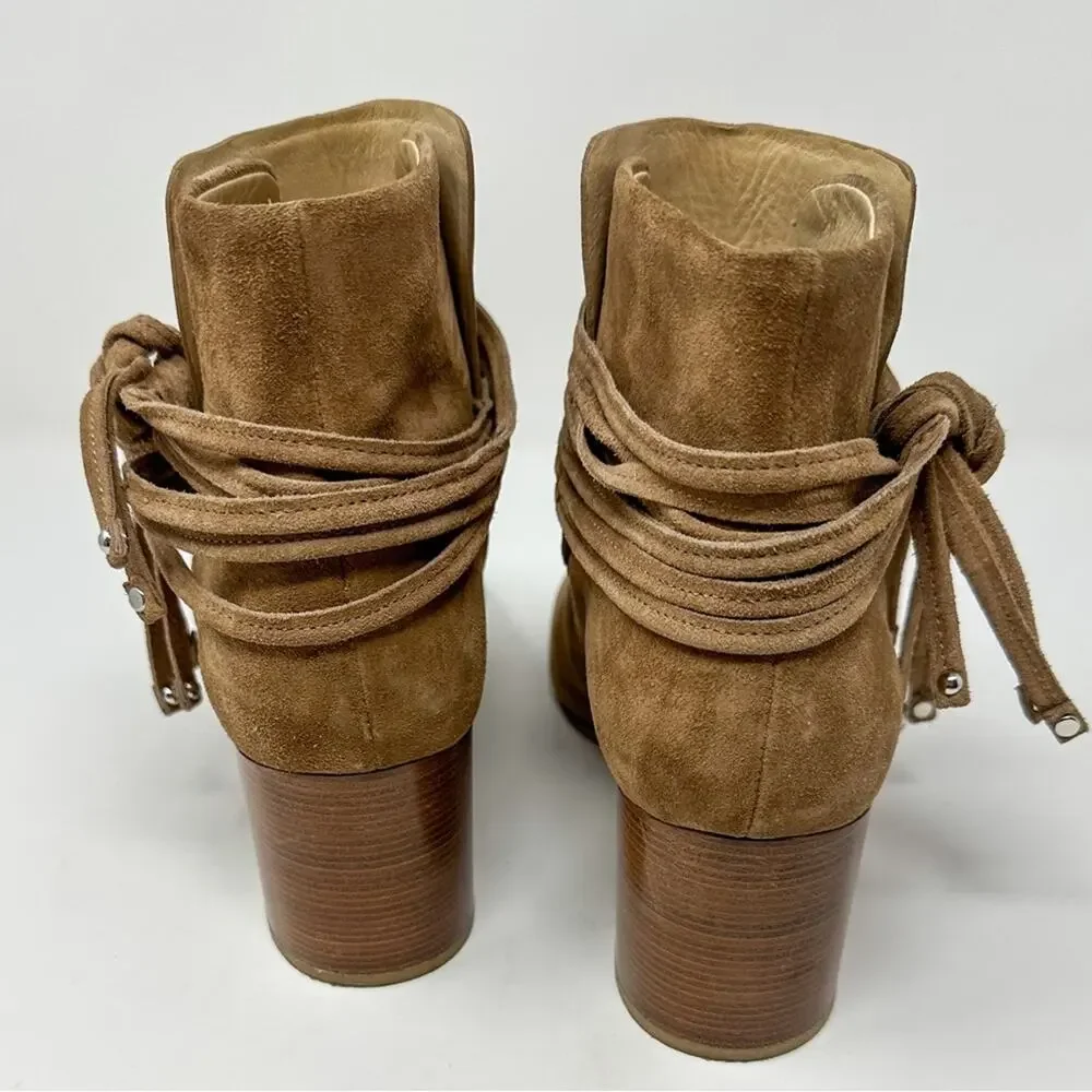 Rag & Bone Dalia II Tie Strap Tan Suede Bootie, EUC, Size 9.5x MSRP $595